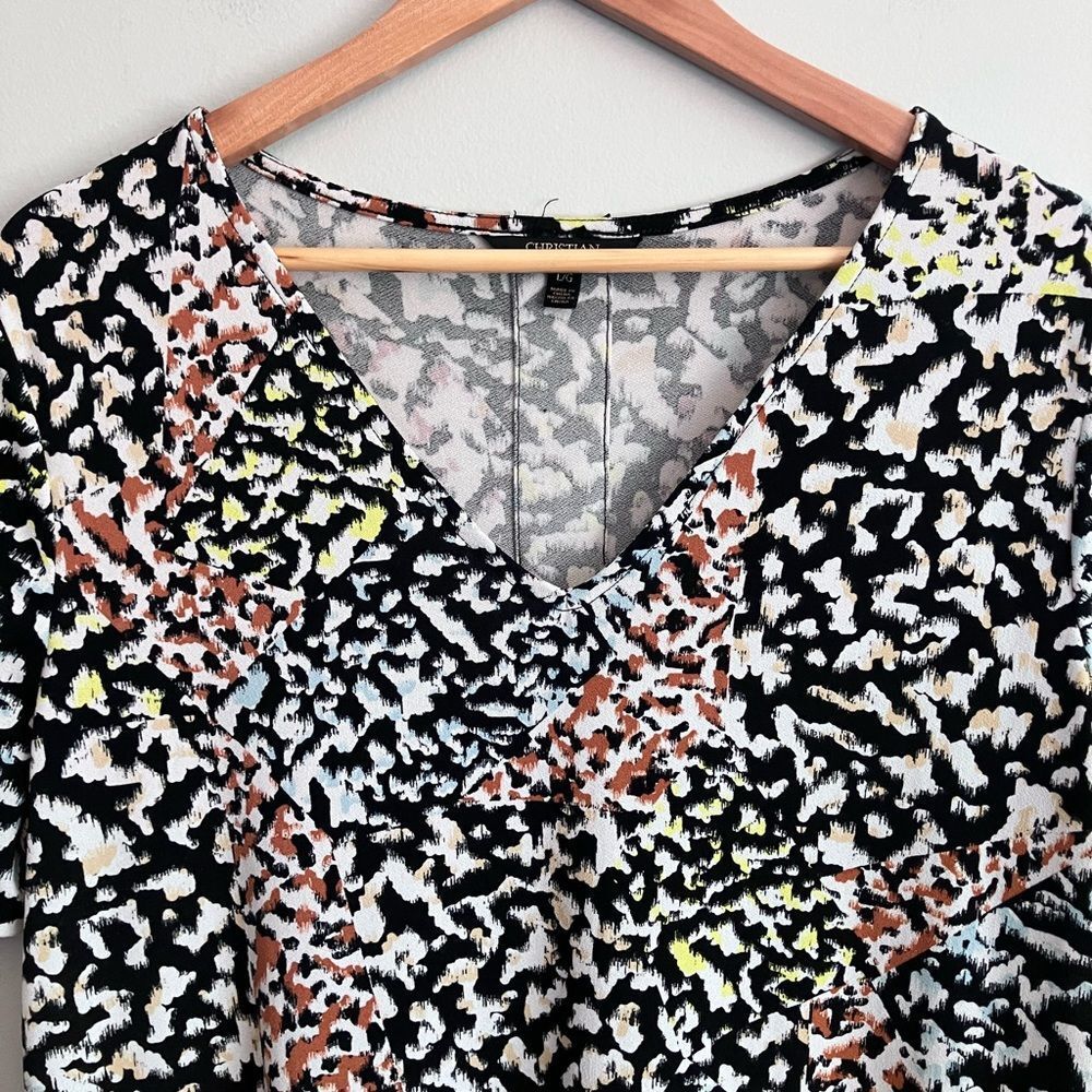 CHRISTIAN SIRIANO New York Black Animal Print Shift Dress Size L - Picture 2 of 9